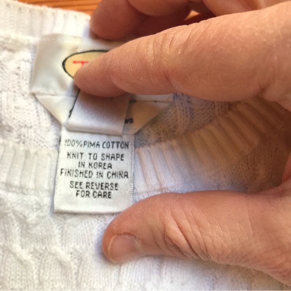 Talbots Pima Cotton White Cable Knit Sweater, EUC, L - Picture 7 of 9